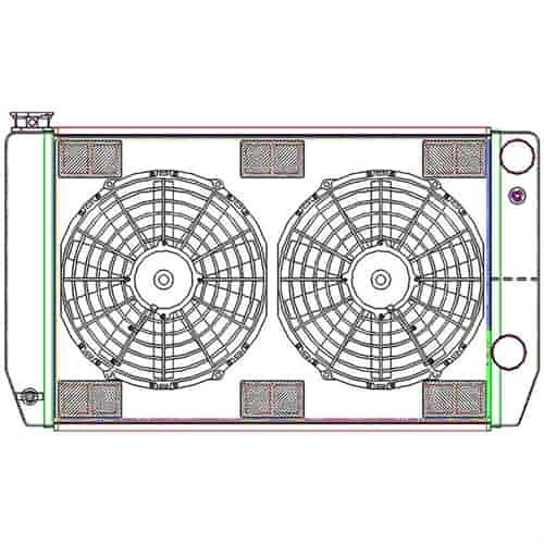 MegaCool CombuUnit Universal Fit Radiator and Fan Dual Pass Crossflow Design 27.50" x 15.50" for HEMI Swap