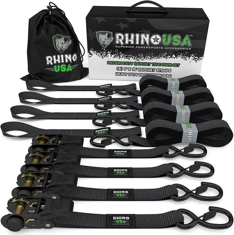 GMG-R1-4PACK Medium Duty Ratchet Strap Tie-Downs [Black, Set of 4]