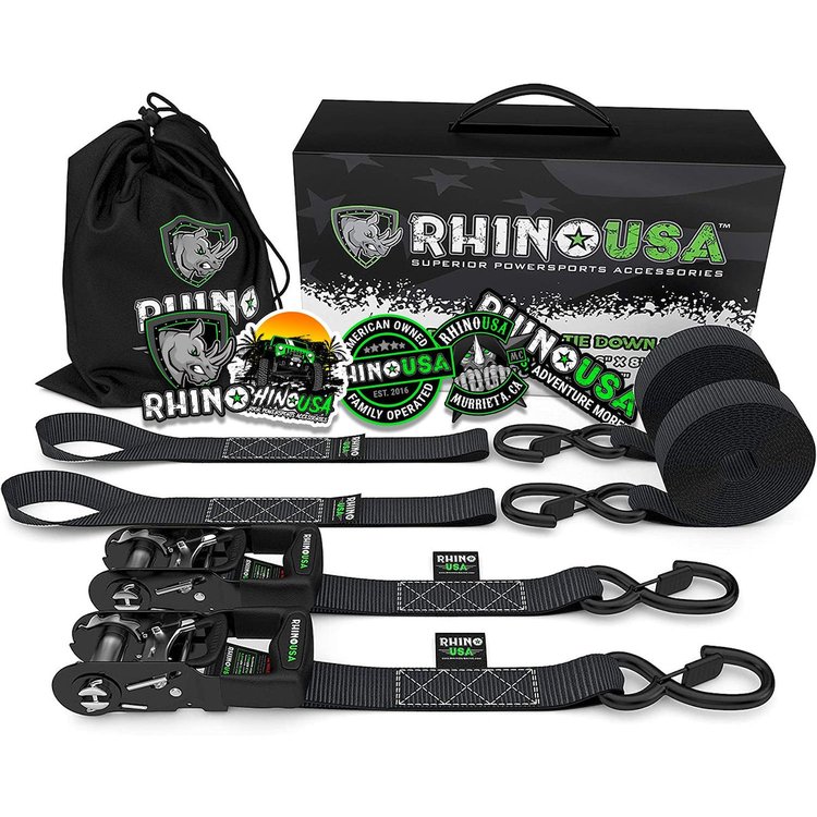 GRLA-TDWN-SET Heavy Duty Ratchet Tie-Downs [1.600 in. x 8 ft., Black, Set of 2]