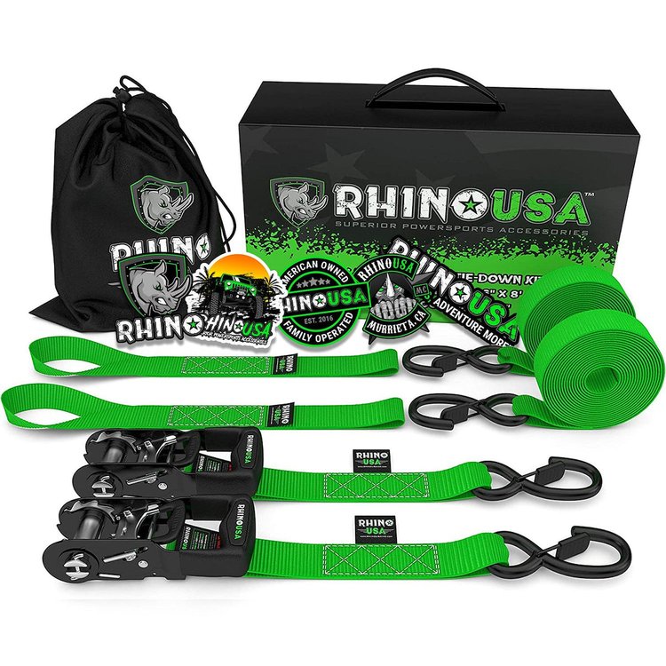 HDKIT-2PK-GRN Heavy Duty Ratchet Tie-Downs [1.600 in. x 8 ft., Green, Set of 2]