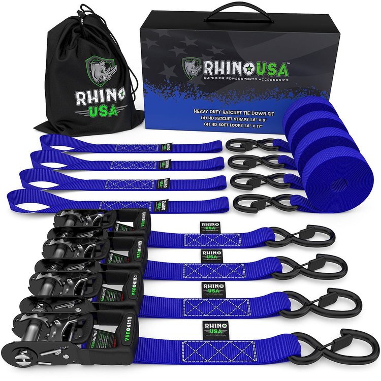 HDKIT-4PK-BLU Heavy Duty Ratchet Tie-Downs [1.600 in. x 8 ft., Blue, Set of 4]