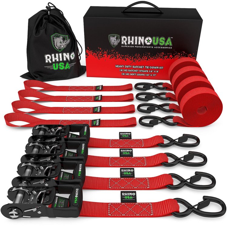 HDKIT-4PK-RED Heavy Duty Ratchet Tie-Downs [1.600 in. x 8 ft., Red, Set of 4]
