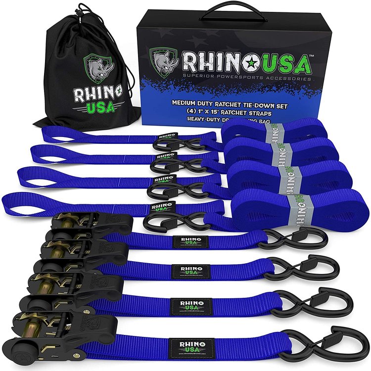 RCHT-4PACK-BLU Medium Duty Ratchet Strap Tie-Downs [Blue, Set of 4]