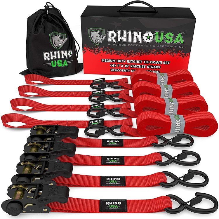 RCHT-4PACK-RED Medium Duty Ratchet Strap Tie-Downs [Red, Set of 4]