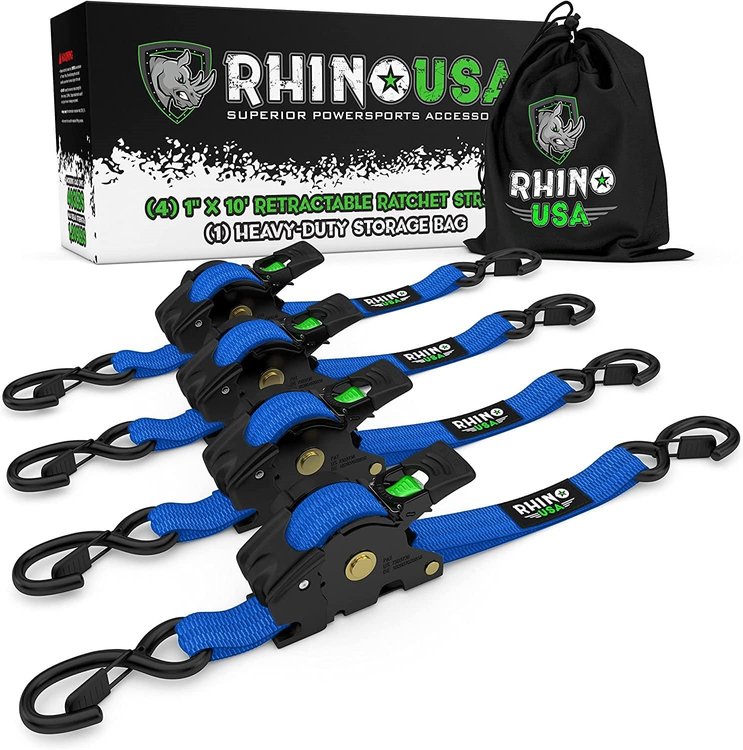 TD-RSRE1X10-BLU Retractable Ratchet Straps [1 in. x 10 ft., Blue, Set of 4]