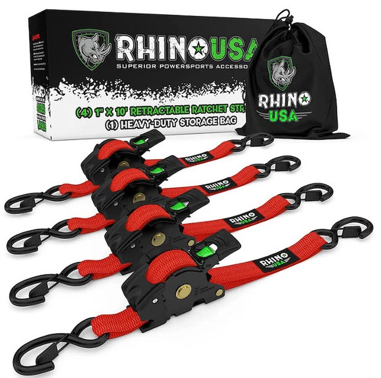 TD-RSRE1X10-RED-R 1 in. x 10 ft. Retractable Ratchet Straps [Red]