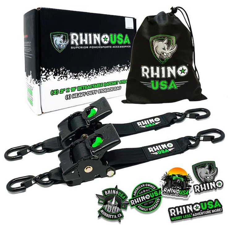 TD-RSRE2X10-BLK-R Retractable Ratchet Straps [2 in. x 10 ft., Black, Set of 2]