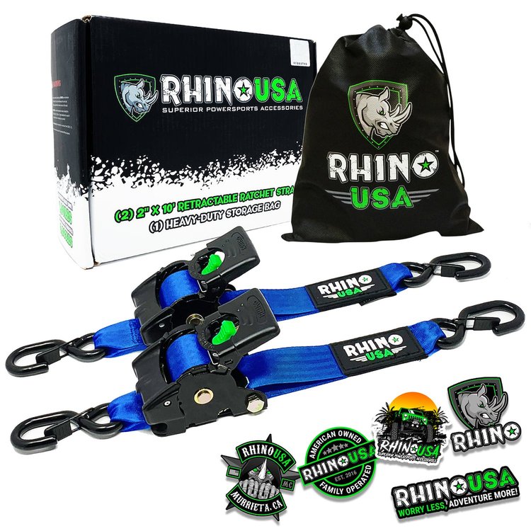 TD-RSRE2X10-BLU Retractable Ratchet Straps [2 in. x 10 ft., Blue, Set of 2]