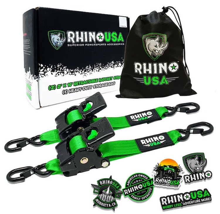 TD-RSRE2X10-GRN-R Retractable Ratchet Straps [2 in. x 10 ft., Green, Set of 2]
