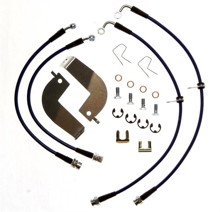 FORD-MUSTANG-18-BLU Stainless Brake Hose Kit for 1999-2004 Ford Mustang Cobra (Exc. Cobra R), Front & Rear [Blue]