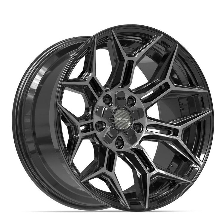 4P44 Wheel [Size: 20"x10"] 5 x 127 mm & 5 x 139.7 mm Bolt Pattern, Gloss Black Brushed with Tinted Clear