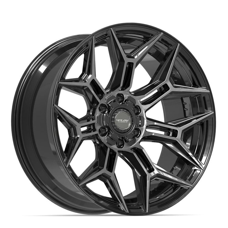4P44 Wheel [Size: 22"x10"] 6 x 135 mm & 6 x 139.7 mm Bolt Pattern, Gloss Black Brushed with Tinted Clear