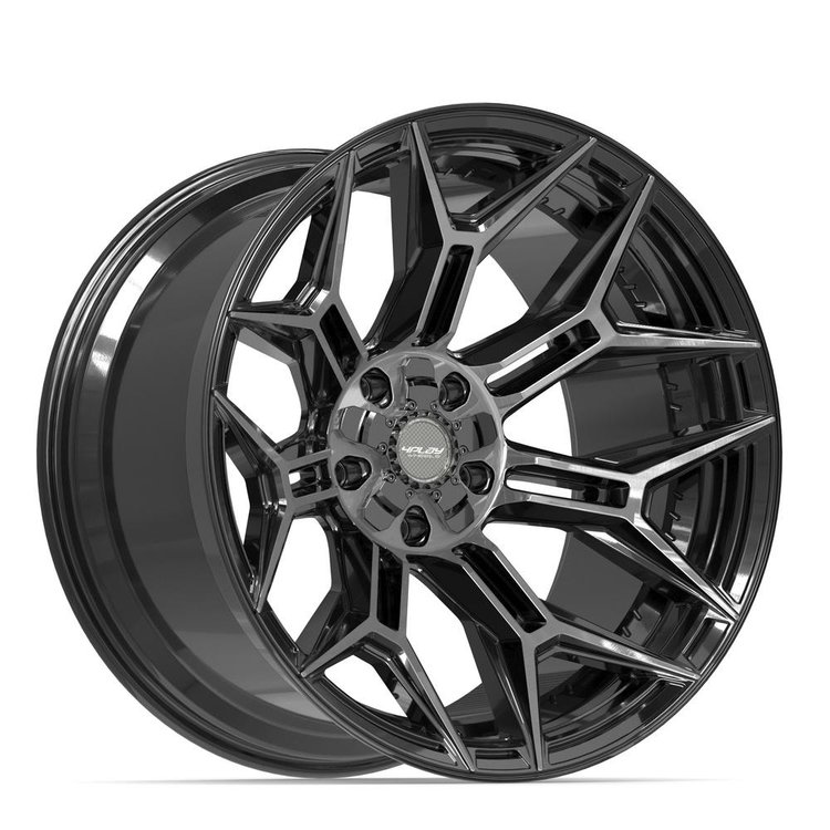 4P44 Wheel [Size: 22"x12"] 5 x 127 mm & 5 x 139.7 mm Bolt Pattern, Gloss Black Brushed with Tinted Clear