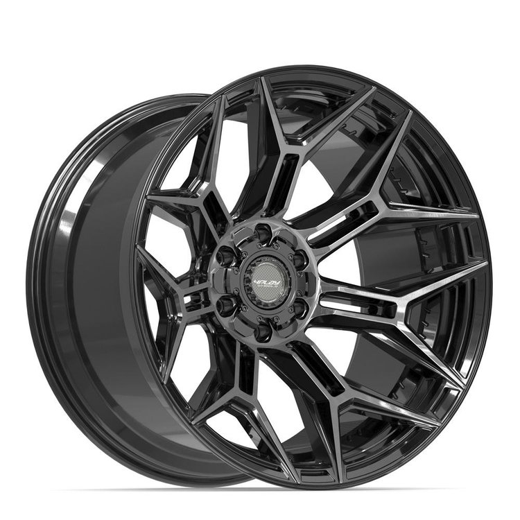 4P44 Wheel [Size: 22"x12"] 6 x 135 mm & 6 x 139.7 mm Bolt Pattern, Gloss Black Brushed with Tinted Clear