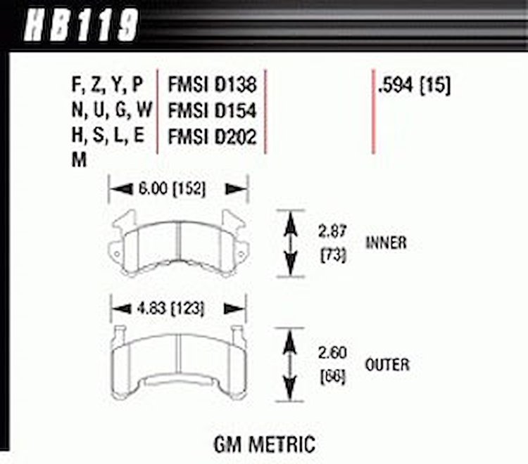 Disc Brake Pad DTC-70 w/0.594 Thickness