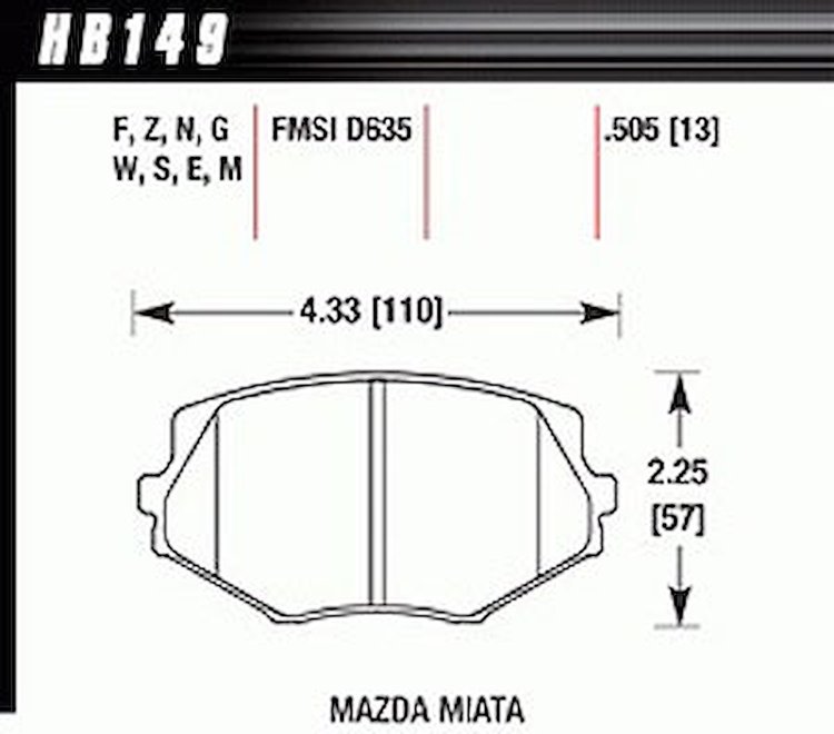 BLACK PADS Mazda Miata MX-5 1.8L