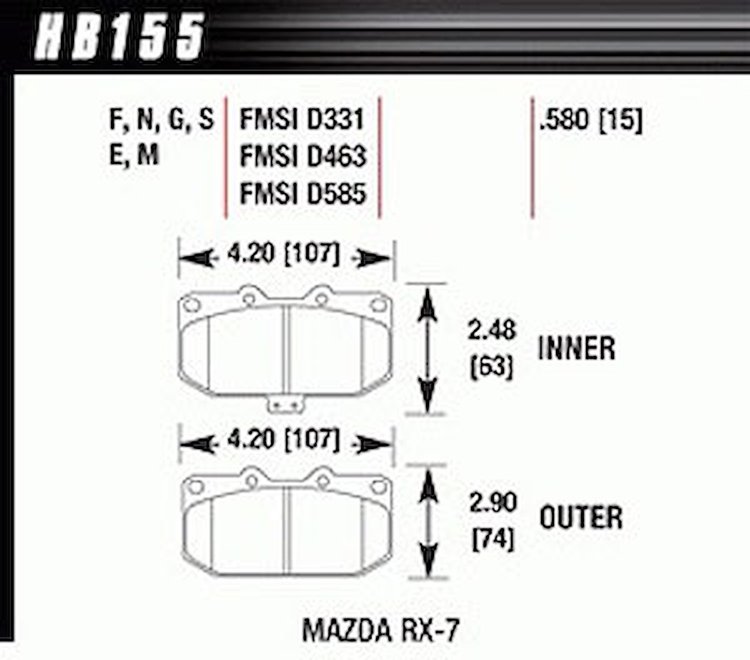 Disc Brake Pad HT-10 w/0.580 Thickness