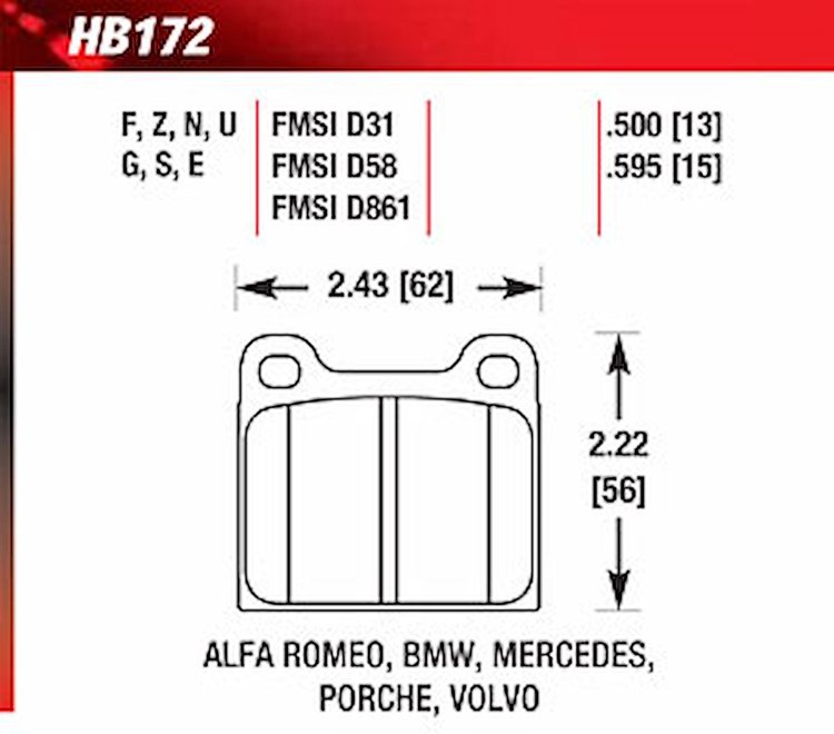 DTC-60 Disk Brake Pads Alfa Romero, BMW, Opel, Porsche, VW