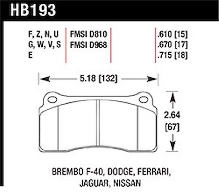 Disc Brake Pad DTC-60 w/0.610 Thickness