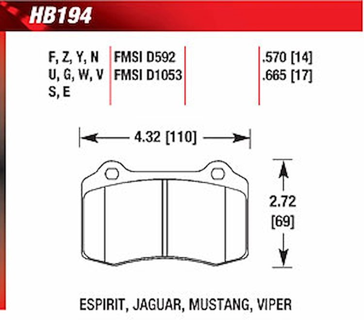 Blue 9012 Disk Brake Pads Esprit Turbo, Jaguar XKR/XJR, Viper, Mustang, Ferrari, Lotus