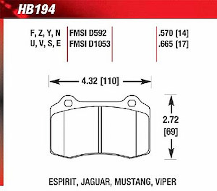 DTC-60 Disk Brake Pads Ford Mustang SVT Cobra, Esprit Turbo, Jaguar XKR/XJR, Viper