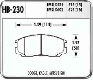 Hawk High Performance Front Brake Pads Fits: 6/98-00 Mirage w/13" wheels