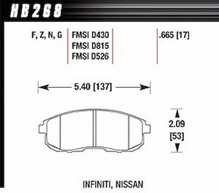 Disc Brake Pad Performance Ceramic w/0.665 Thickness