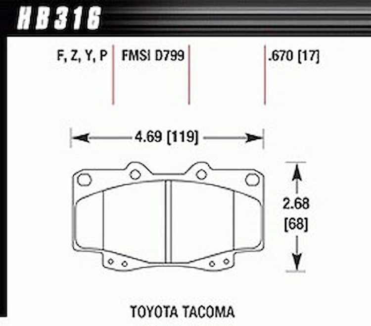 Disc Brake Pad Performance Ceramic w/0.670 Thickness