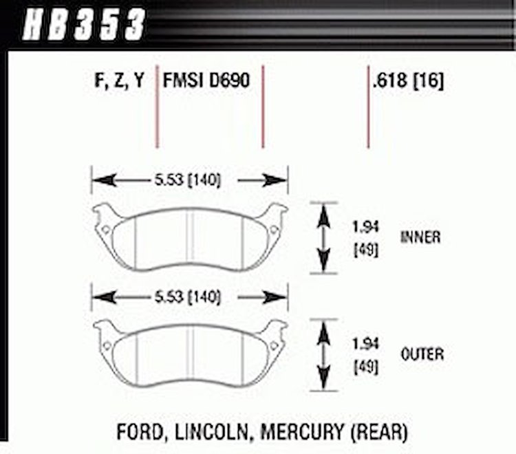 Disc Brake Pad Performance Ceramic w/0.618 Thickness