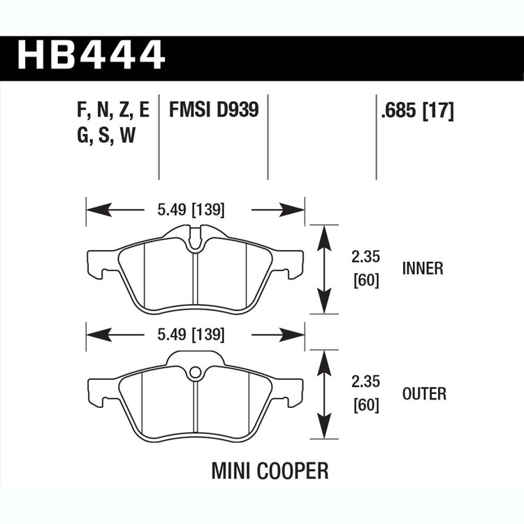 Disc Brake Pad Performance Ceramic w/0.685 Thickness