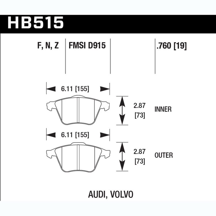 Disc Brake Pad Performance Ceramic w/0.760 Thickness