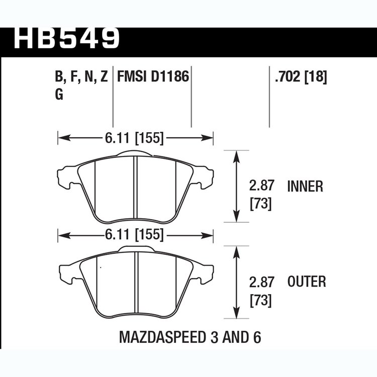 Disc Brake Pad Performance Ceramic w/0.702 Thickness