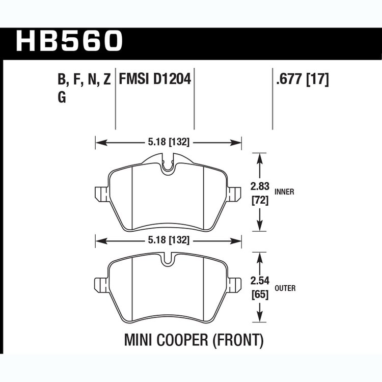 Disc Brake Pad Performance Ceramic w/0.677 Thickness