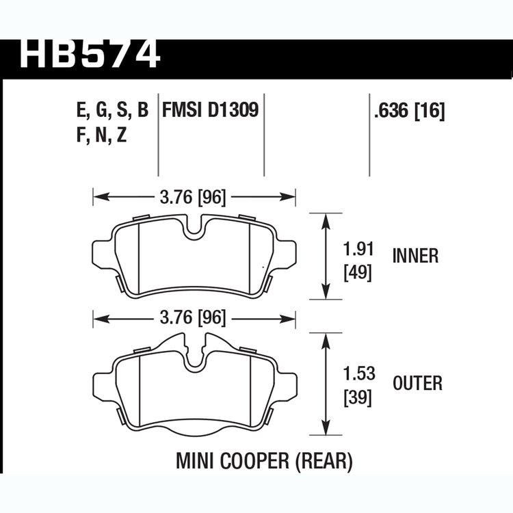 Disc Brake Pad Performance Ceramic w/0.636 Thickness
