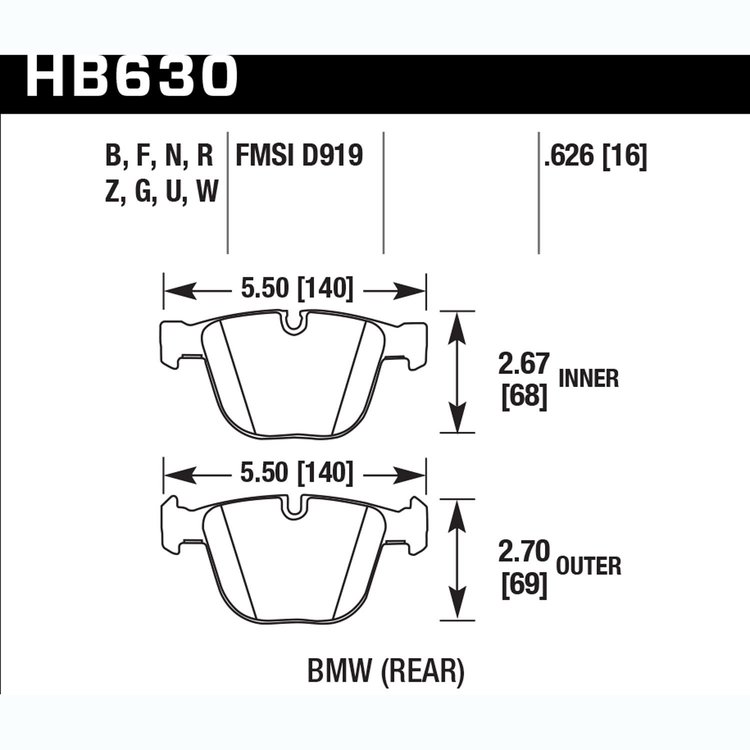 Disc Brake Pad Performance Ceramic w/0.626 Thickness