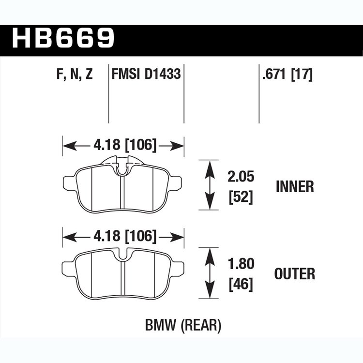 Disc Brake Pad Performance Ceramic w/0.671 Thickness