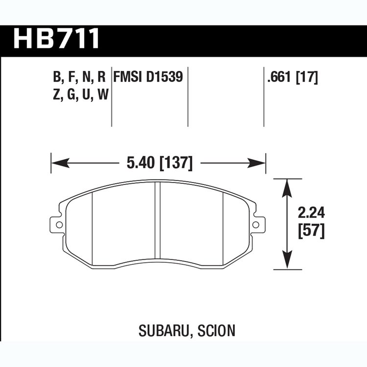 Disc Brake Pad Performance Ceramic w/0.661 Thickness