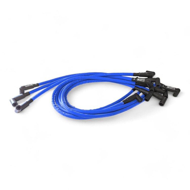 SPW300-CH-435-4 Super Mag Fiberglass-Oversleeved Spark Plug Wire Set for Small Block Chevy, Around Front [Blue]