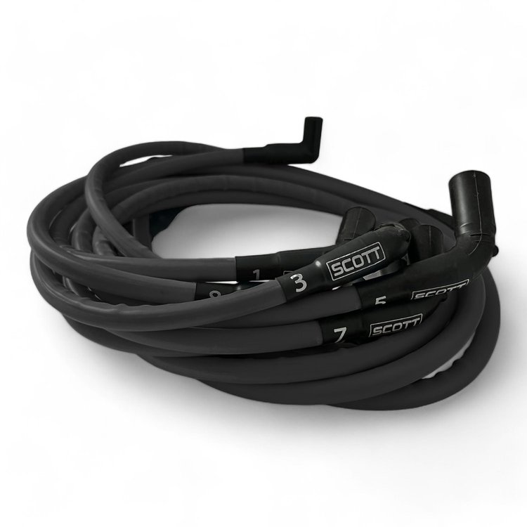 SPW300-CH-525L-F-1 Super Mag Fiberglass-Oversleeved Plug Wires, GM LS Long 525 Crate, Around Front Under Header [Black]