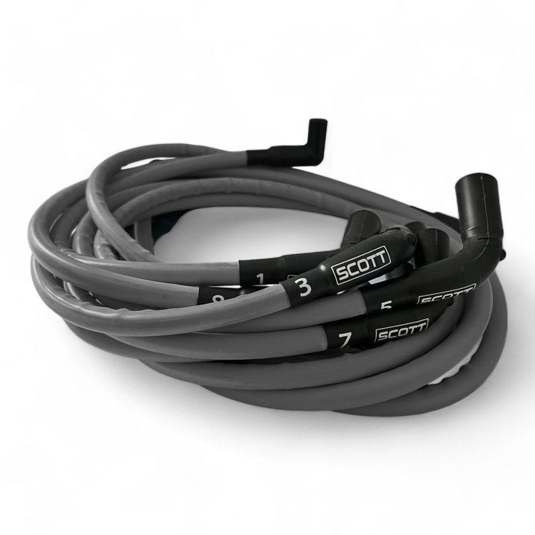 SPW300-CH-525L-F-3 Super Mag Fiberglass-Oversleeved Plug Wires, GM LS Long 525 Crate, Around Front Under Header [Gray]