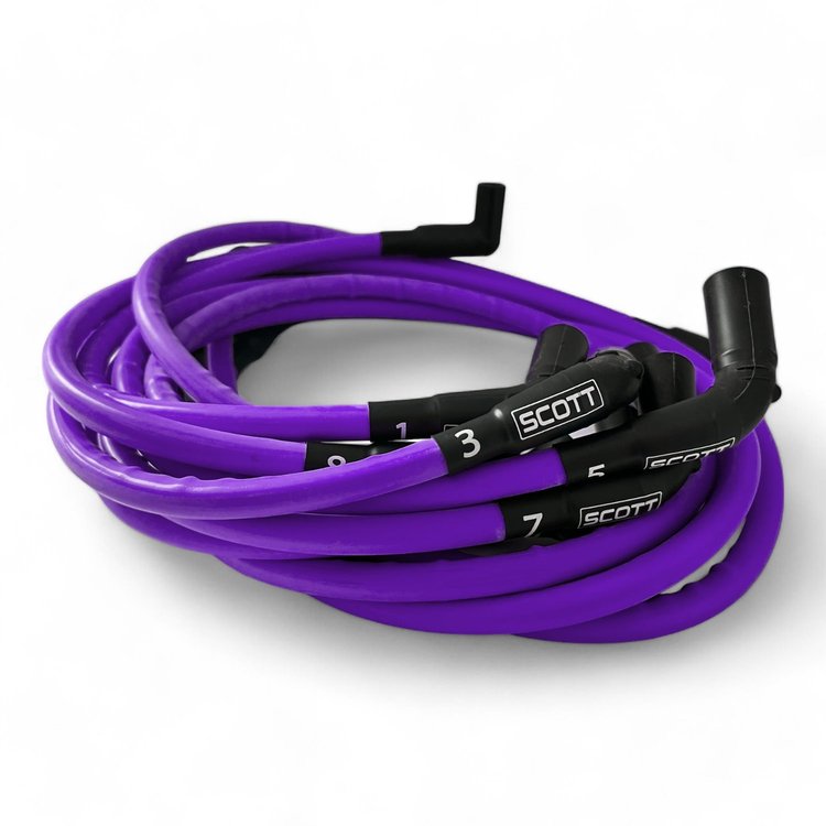 SPW300-CH-525L-F-6 Super Mag Fiberglass-Oversleeved Plug Wires, GM LS Long 525 Crate, Around Front Under Header [Purple]