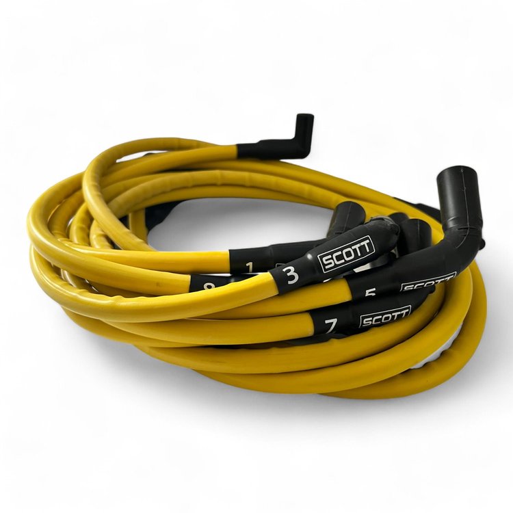 SPW300-CH-525L-R-7 Super Mag Fiberglass-Oversleeved Plug Wires, GM LS Long 525 Crate, Around Rear Under Header [Yellow]