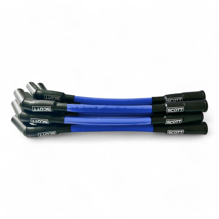 SPW300-CH-525S-4 Super Mag Fiberglass-Oversleeved Spark Plug Wire Set for GM LS Short 525 Crate, Over Valve Cover [Blue]