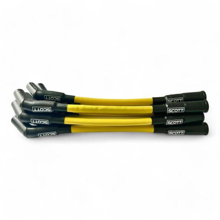 SPW300-CH-525S-7 Super Mag Fiberglass-Oversleeved Spark Plug Wire Set, GM LS Short 525 Crate, Over Valve Cover [Yellow]