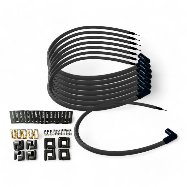 SPW300-CH-K90-1 DIY Super Mag Fiberglass-Oversleeved Spark Plug Wire Set, 90-Degree Boots [Black]