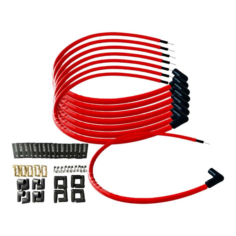 SPW300-CH-K90-2 DIY Super Mag Fiberglass-Oversleeved Spark Plug Wire Set, 90-Degree Boots [Red]