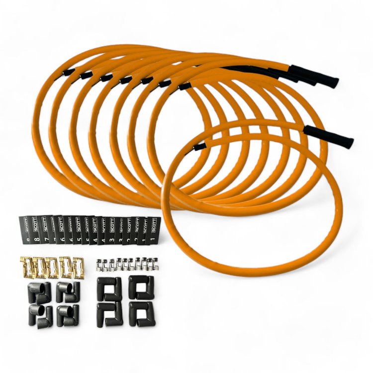SPW300-CH-KSTR-5 DIY Super Mag Fiberglass-Oversleeved Spark Plug Wire Set, Straight Boots [Orange]
