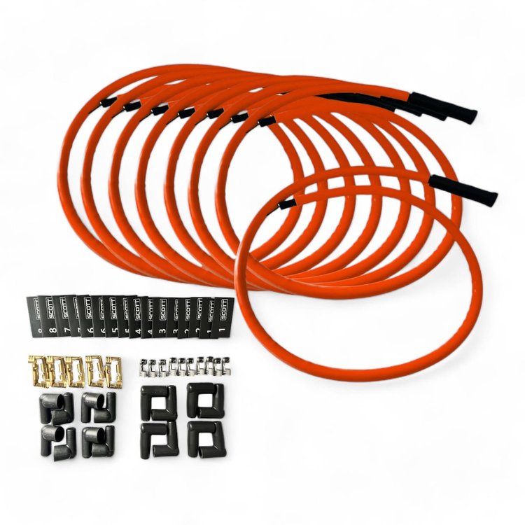 SPW300-CH-KSTR-9 DIY Super Mag Fiberglass-Oversleeved Spark Plug Wire Set, Straight Boots [Fluorescent Orange]