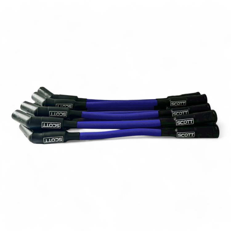 SPW300-PS-525S-3 Super Mag Fiberglass-Oversleeved Spark Plug Wire Set for GM LS Short 525 Crate, Over Valve Cover [Blue]
