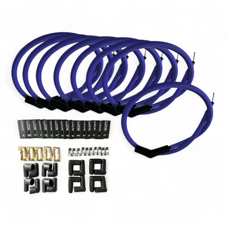 SPW300-PS-K45-3 DIY Super Mag Fiberglass-Oversleeved Spark Plug Wire Set, 45-Degree Boot [Blue]